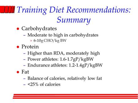 Training Diet Recommendations: Summary
