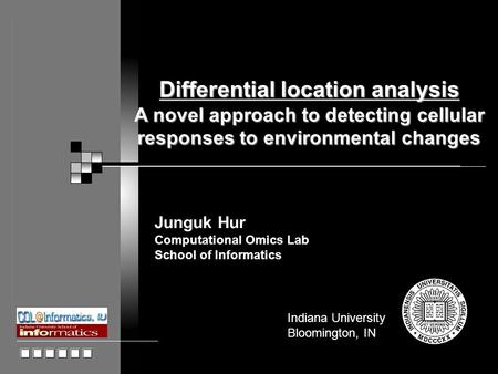 Indiana University Bloomington, IN Junguk Hur Computational Omics Lab School of Informatics Differential location analysis A novel approach to detecting.