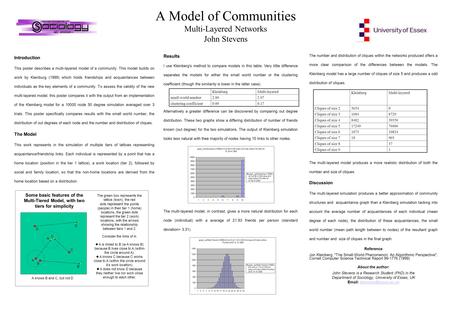 A Model of Communities Multi-Layered Networks John Stevens Introduction This poster describes a multi-layered model of a community. This model builds on.