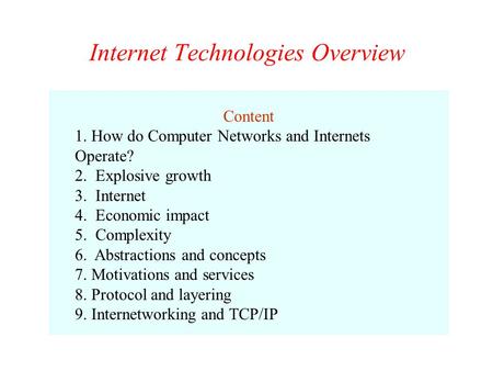 Internet Technologies Overview