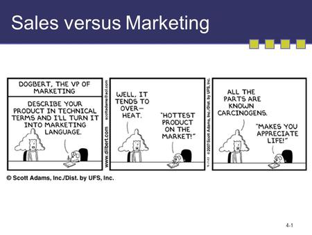 4-1 Sales versus Marketing. 3-2 MARKETING MANAGEMENT Gathering Information and Scanning the Environment.