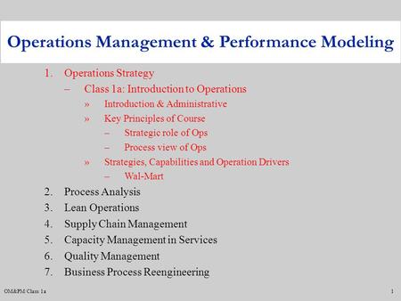 Operations Management & Performance Modeling