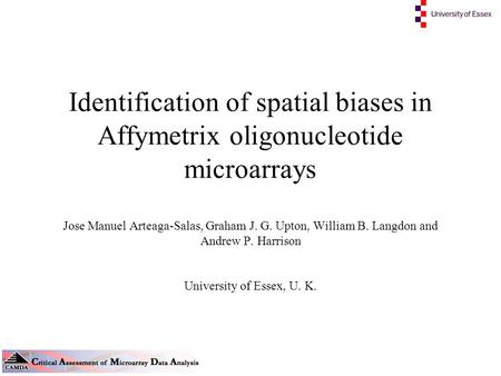 Identification of spatial biases in Affymetrix oligonucleotide microarrays Jose Manuel Arteaga-Salas, Graham J. G. Upton, William B. Langdon and Andrew.
