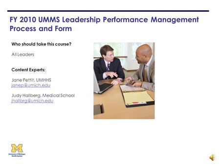 FY 2010 UMMS Leadership Performance Management Process and Form