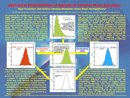 Statistical Distributions of Speeds of Coronal Mass Ejections 1 Big Bear Solar Obs, Big Bear, CA 92314; 2 Catholic University of America, Washington DC.