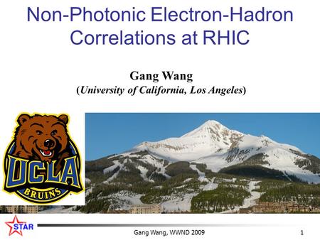 Gang Wang, WWND 20091 Non-Photonic Electron-Hadron Correlations at RHIC Gang Wang (University of California, Los Angeles)