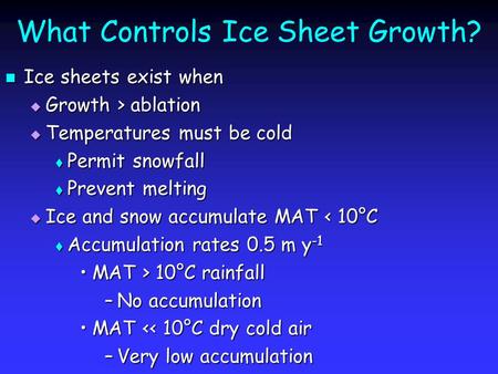 What Controls Ice Sheet Growth?