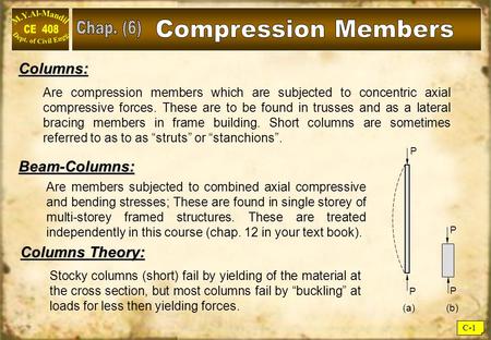 Chap. (6) Compression Members Columns: Beam-Columns: Columns Theory: