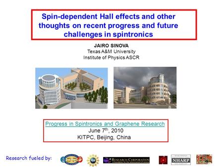 Spin-dependent Hall effects and other thoughts on recent progress and future challenges in spintronics Progress in Spintronics and Graphene Research June.