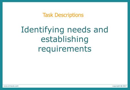 Identifying needs and establishing requirements Task Descriptions.