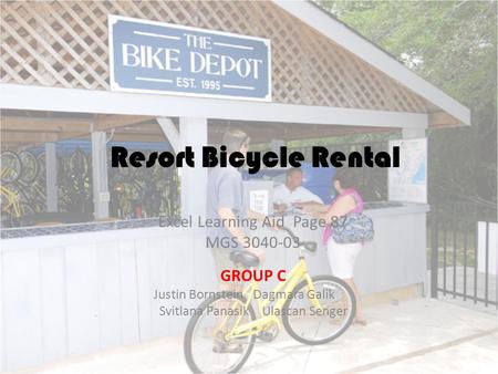 Resort Bicycle Rental Excel Learning Aid Page 87 MGS GROUP C