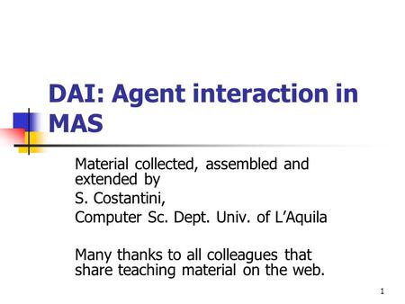 DAI: Agent interaction in MAS