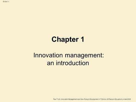 Innovation management: an introduction