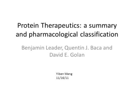 Protein Therapeutics: a summary and pharmacological classification