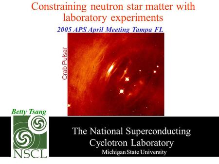 The National Superconducting Cyclotron State University Betty Tsang Constraining neutron star matter with laboratory experiments 2005.
