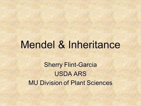 Mendel & Inheritance Sherry Flint-Garcia USDA ARS MU Division of Plant Sciences.