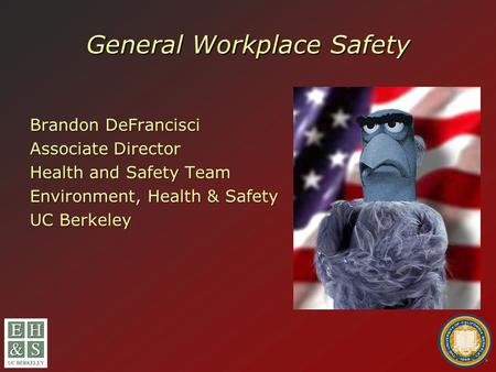 General Workplace Safety Brandon DeFrancisci Associate Director Health and Safety Team Environment, Health & Safety UC Berkeley.