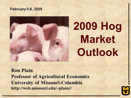2009 Hog Market Outlook Ron Plain Professor of Agricultural Economics