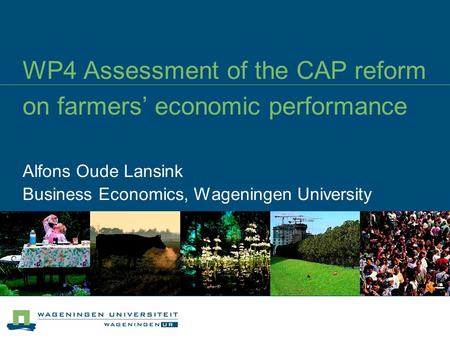 WP4 Assessment of the CAP reform on farmers’ economic performance Alfons Oude Lansink Business Economics, Wageningen University.