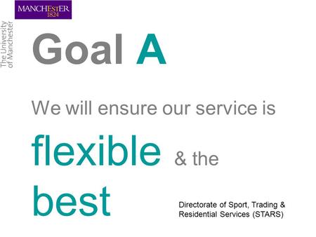 Goal A We will ensure our service is flexible & the best Directorate of Sport, Trading & Residential Services (STARS)