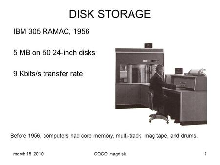 DISK STORAGE IBM 305 RAMAC, MB on inch disks