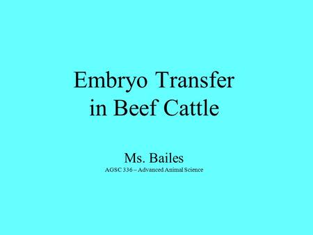 Embryo Transfer in Beef Cattle Ms