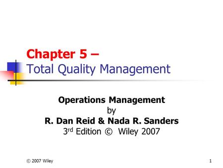 Chapter 5 – Total Quality Management