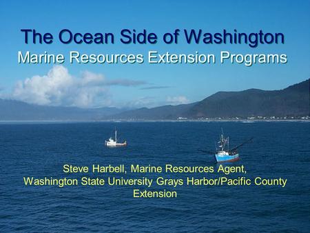 The Ocean Side of Washington Marine Resources Extension Programs Steve Harbell, Marine Resources Agent, Washington State University Grays Harbor/Pacific.