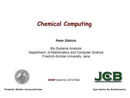 Chemical Computing Peter Dittrich Bio Systems Analysis Department. of Mathematics and Computer Science Friedrich-Schiller-University Jena Friedrich-Schiller-Universität.