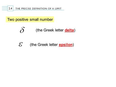 (the Greek letter epsilon) (the Greek letter delta) Two positive small number.