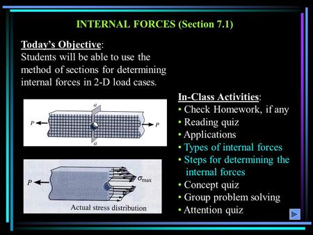 INTERNAL FORCES (Section 7.1)