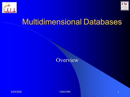 8/29/2002CSCI-5991 Multidimensional Databases Overview.
