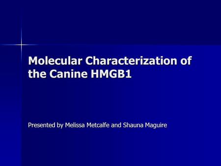 Molecular Characterization of the Canine HMGB1 Presented by Melissa Metcalfe and Shauna Maguire.