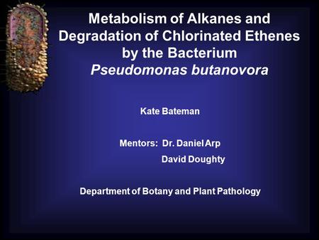 Metabolism of Alkanes and Degradation of Chlorinated Ethenes by the Bacterium Pseudomonas butanovora Kate Bateman Mentors: Dr. Daniel Arp David Doughty.