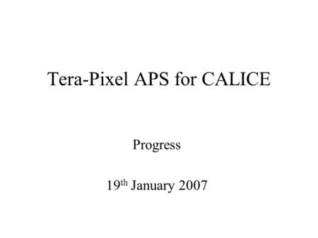 Tera-Pixel APS for CALICE Progress 19 th January 2007.