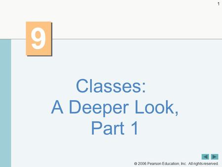  2006 Pearson Education, Inc. All rights reserved. 1 9 9 Classes: A Deeper Look, Part 1.