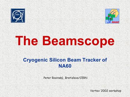 The Beamscope Cryogenic Silicon Beam Tracker of NA60 Peter Rosinský, Bratislava/CERN Vertex ’2002 workshop.