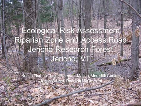 Ecological Risk Assessment Riparian Zone and Access Road Jericho Research Forest Jericho, VT Kristin Elsmore, Luke Emerson-Mason, Meredith Curling, Jason.
