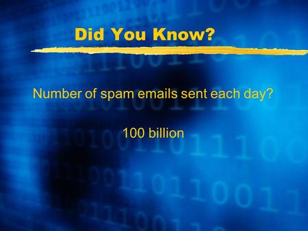 Did You Know? Number of spam emails sent each day? 100 billion.