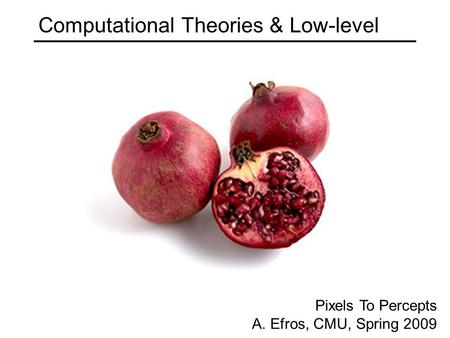 Computational Theories & Low-level Pixels To Percepts A. Efros, CMU, Spring 2009.
