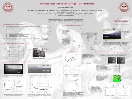 Hydrodynamics in ICF: The Rayleigh-Taylor Instability 2005 HEDP Summer School W. Kraft Phd, Msc, A. Banerjee Phd, N. Mueschke Phd, Msc, P. Ramaprabhu Phd,
