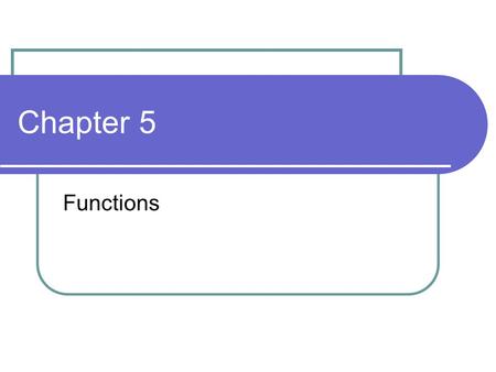 Chapter 5 Functions. Function Subprograms (Functions) A function is a set of instructions that can be used again and again, each time on a possibly different.
