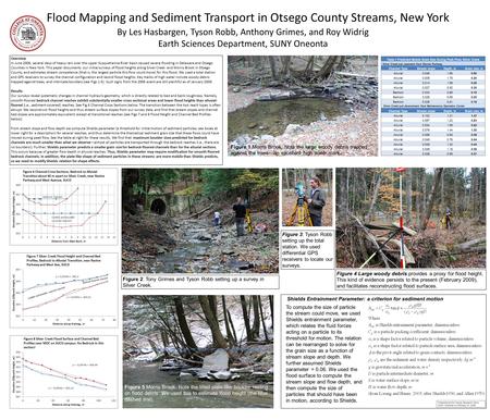 Flood Mapping and Sediment Transport in Otsego County Streams, New York By Les Hasbargen, Tyson Robb, Anthony Grimes, and Roy Widrig Earth Sciences Department,