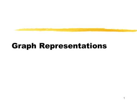 1 Graph Representations. 2 Graph Representation zHow can I represent the above graph? A B C D E F 2 1 3 7 4 3 7 6 2 6.