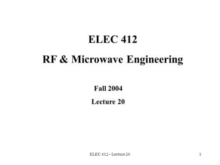 RF & Microwave Engineering