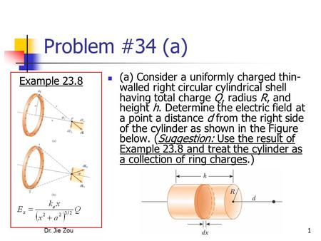 Problem #34 (a) Example 23.8 (a) Consider a uniformly charged thin-walled right circular cylindrical shell having total charge Q, radius R, and height.