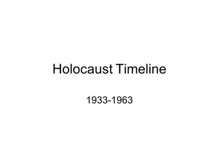Holocaust Timeline 1933-1963. Paul Von Hindenburg called Hitler to the chancellorship of Germany. Within one month, the Reichstag (Germany's Parliament)