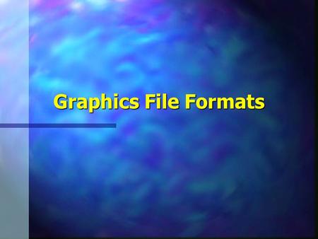 Graphics File Formats. 2 Graphics Data n Vector data –Lines –Polygons –Curves n Bitmap data –Array of pixels –Numerical values corresponding to gray-