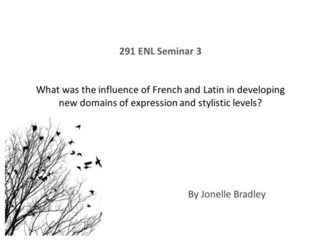 291 ENL Seminar 3 What was the influence of French and Latin in developing new domains of expression and stylistic levels? By Jonelle Bradley.