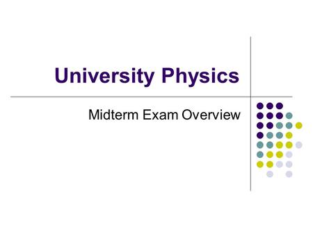University Physics Midterm Exam Overview. 16. THE NATURE OF LIGHT Speed of light c = 3x10 8 m/s (in the vacuum) v = c/n (in the media) Formulas c = f.